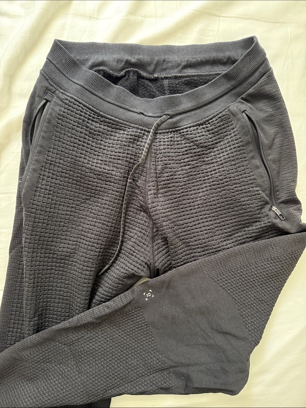 Lululemon Black Waffle-Knit Jogger Pants with Zip Pockets
